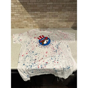 Peace, Love, And Bucees Red White & Blue Splatter T-shirt Size xl b7
